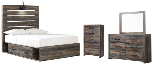 Drystan Twin Panel Bed with 2 Storage Drawers with Mirrored Dresser and Chest at Walker Mattress and Furniture Locations in Cedar Park and Belton TX.