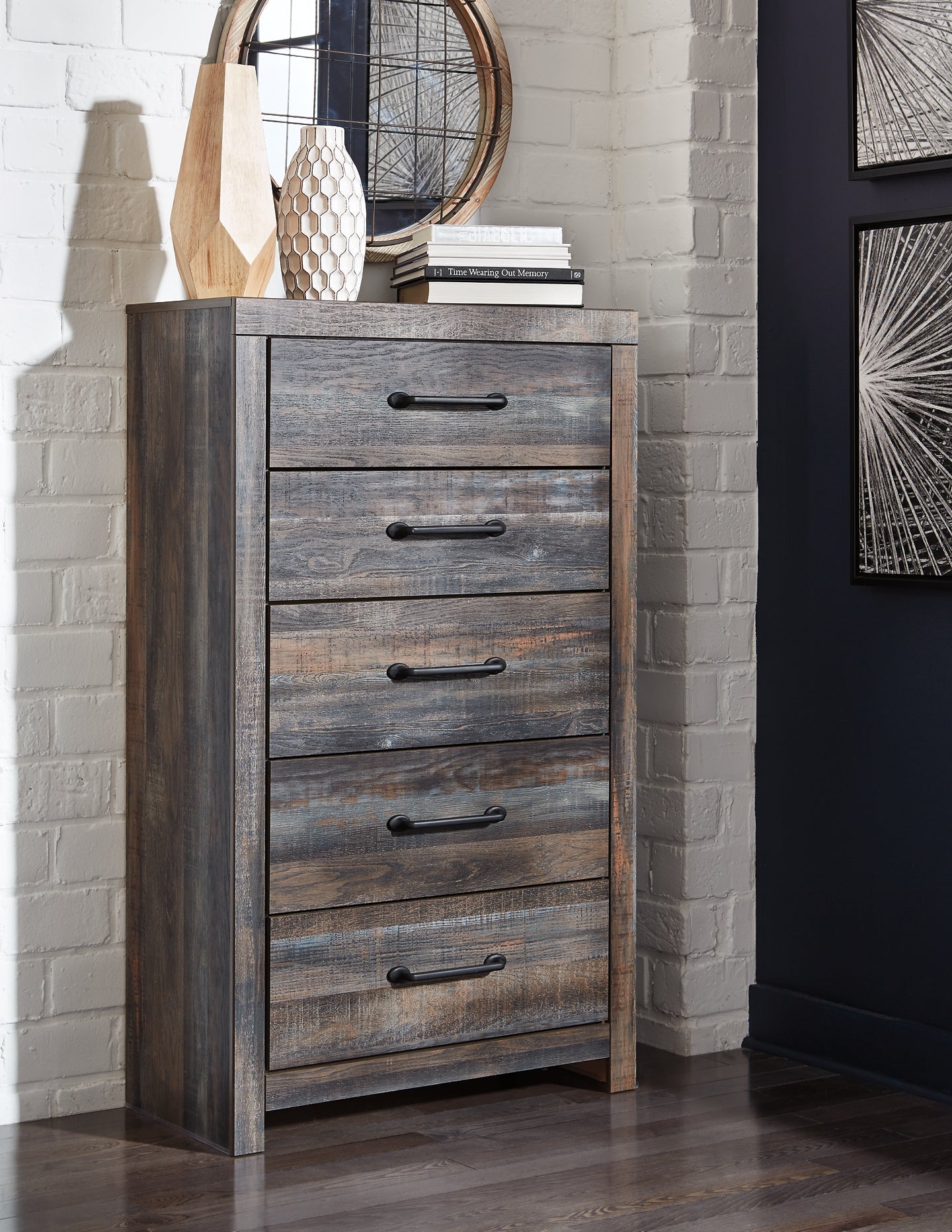 Drystan Twin Panel Bed with 4 Storage Drawers with Mirrored Dresser and Chest at Walker Mattress and Furniture Locations in Cedar Park and Belton TX.