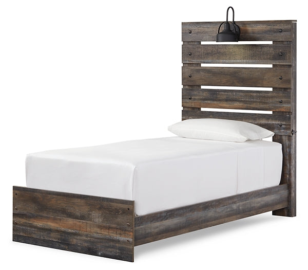 Drystan Twin Panel Bed with Mirrored Dresser, Chest and 2 Nightstands at Walker Mattress and Furniture Locations in Cedar Park and Belton TX.