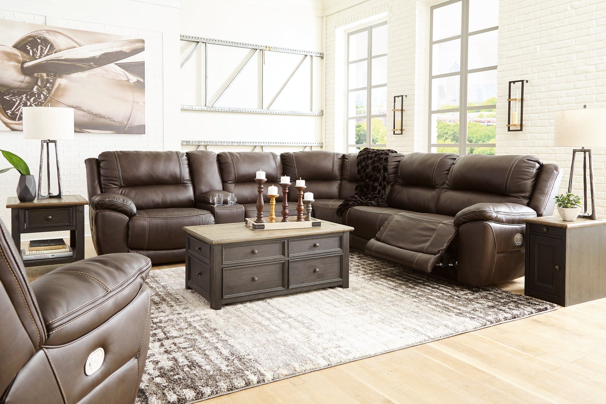 Dunleith 6-Piece Sectional with Recliner at Walker Mattress and Furniture Locations in Cedar Park and Belton TX.