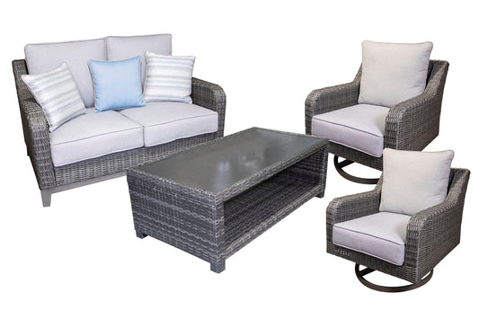 Elite Park Outdoor Loveseat and 2 Lounge Chairs with Coffee Table at Walker Mattress and Furniture Locations in Cedar Park and Belton TX.
