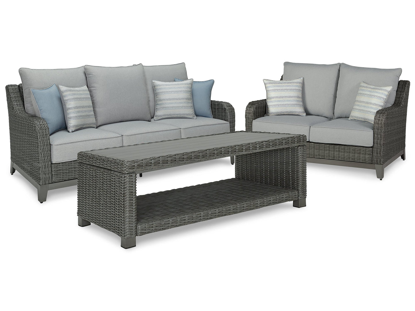 Elite Park Outdoor Sofa and Loveseat with Coffee Table at Walker Mattress and Furniture Locations in Cedar Park and Belton TX.