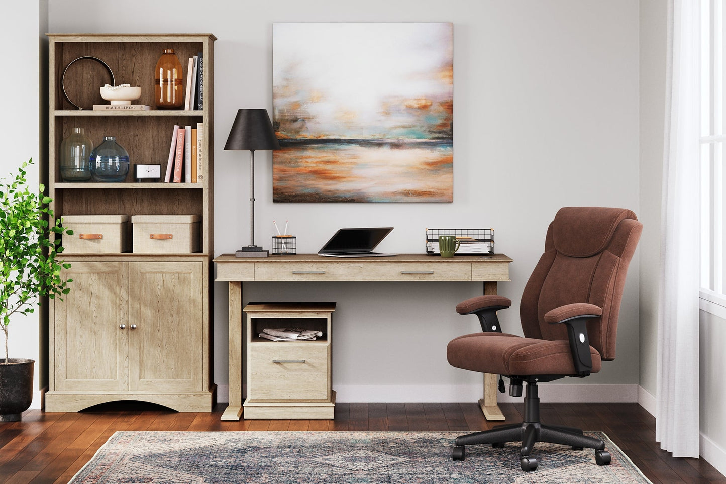 Elmferd Home Office Desk and Storage at Walker Mattress and Furniture Locations in Cedar Park and Belton TX.