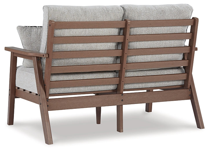 Emmeline Outdoor Loveseat with Coffee Table at Walker Mattress and Furniture Locations in Cedar Park and Belton TX.