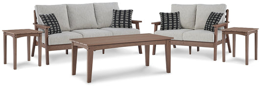 Emmeline Outdoor Sofa and Loveseat with Coffee Table and 2 End Tables at Walker Mattress and Furniture Locations in Cedar Park and Belton TX.