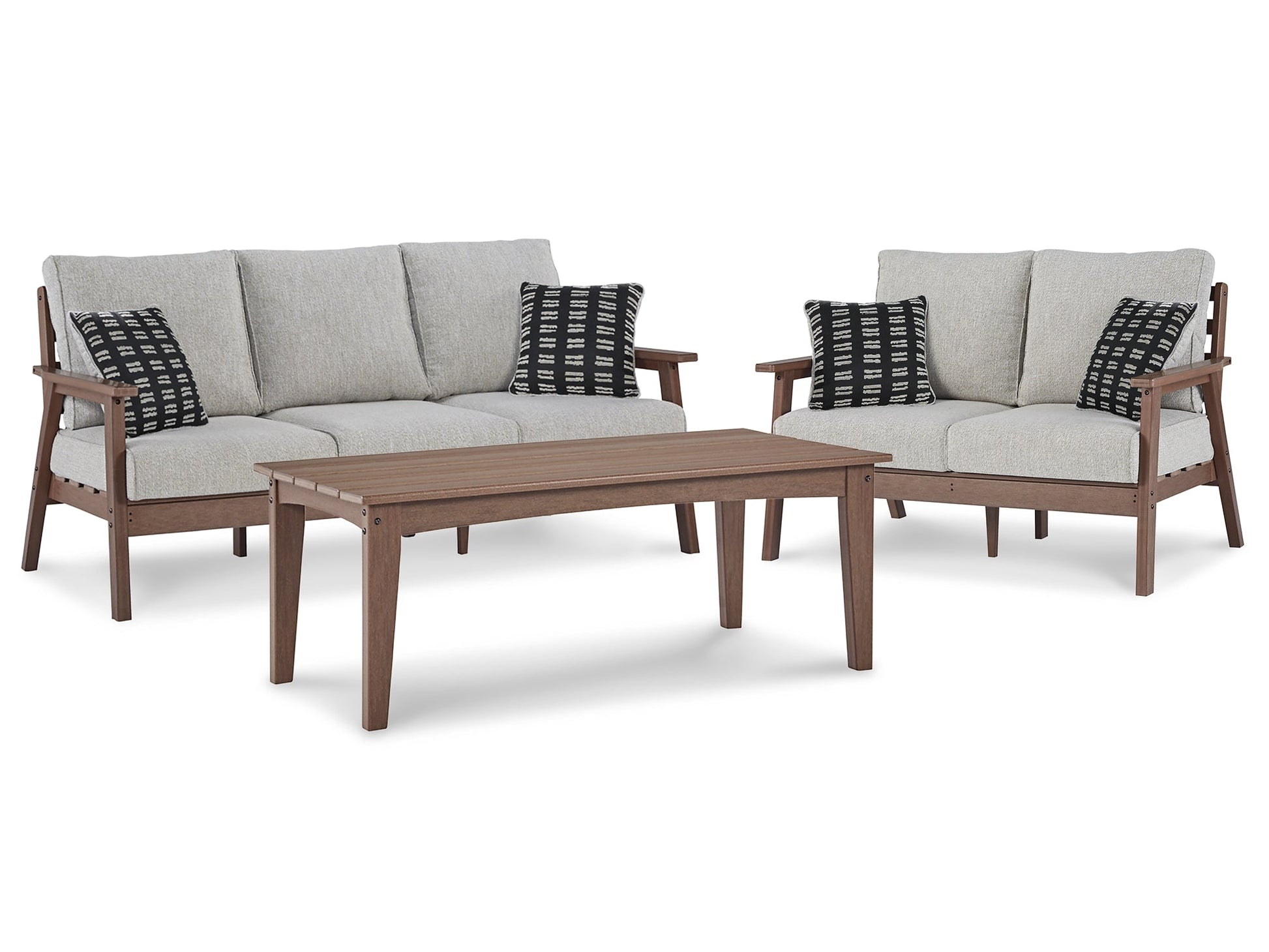 Emmeline Outdoor Sofa and Loveseat with Coffee Table at Walker Mattress and Furniture Locations in Cedar Park and Belton TX.