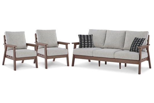 Emmeline Outdoor Sofa with 2 Lounge Chairs at Walker Mattress and Furniture Locations in Cedar Park and Belton TX.