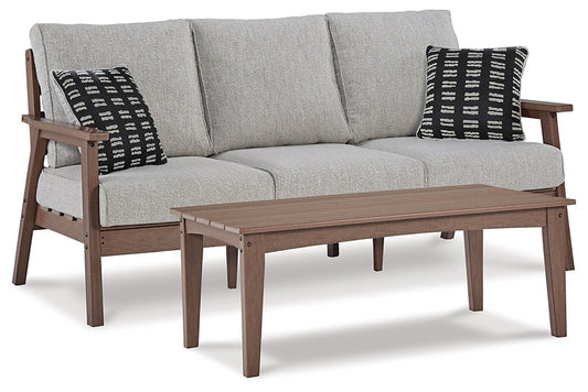 Emmeline Outdoor Sofa with Coffee Table at Walker Mattress and Furniture Locations in Cedar Park and Belton TX.