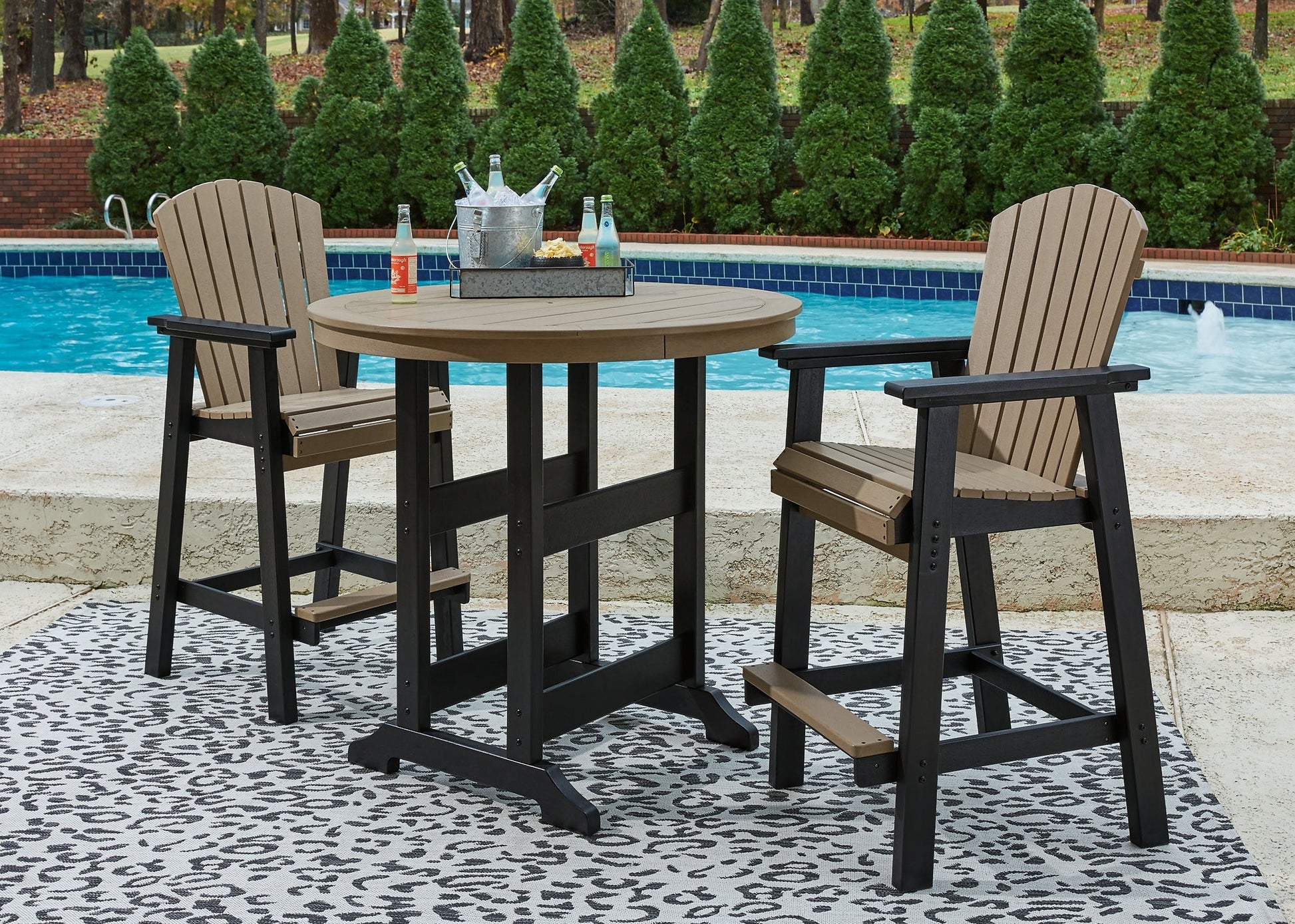 Fairen Trail Outdoor Bar Table and 2 Barstools at Walker Mattress and Furniture Locations in Cedar Park and Belton TX.