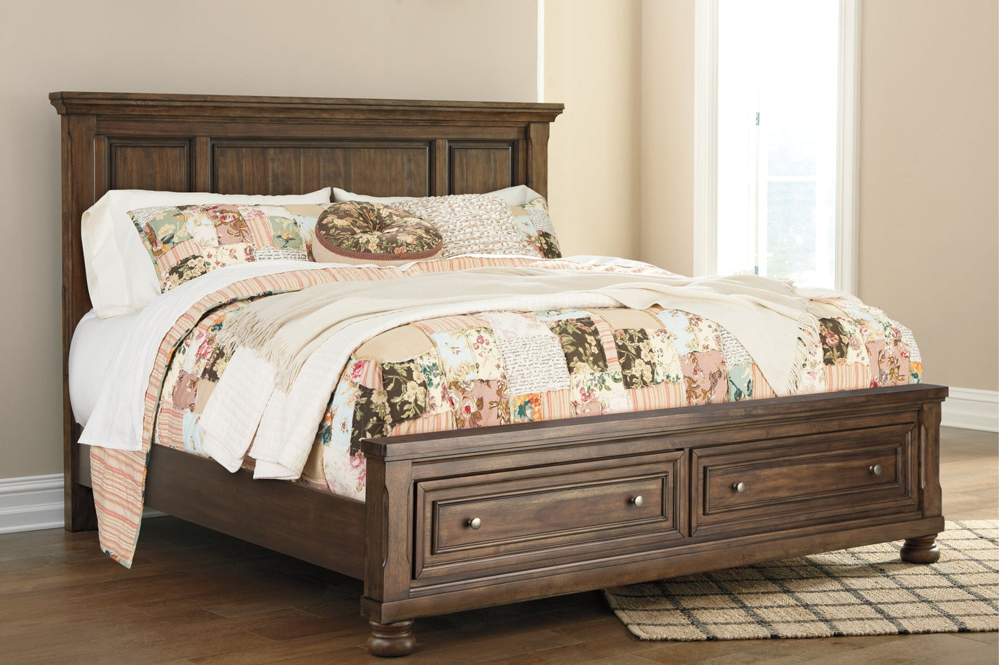 Flynnter Queen Panel Bed with 2 Storage Drawers with Dresser at Walker Mattress and Furniture Locations in Cedar Park and Belton TX.