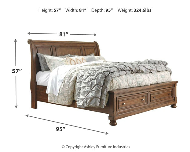 Flynnter Queen Sleigh Bed with 2 Storage Drawers with Dresser with Dresser at Walker Mattress and Furniture Locations in Cedar Park and Belton TX.
