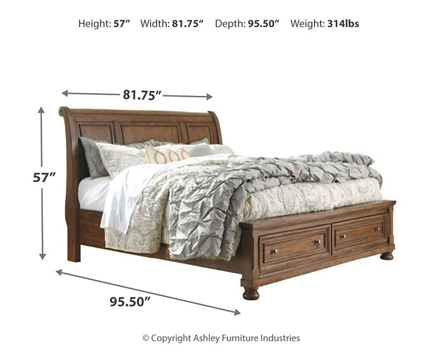 Flynnter Queen Sleigh Bed with 2 Storage Drawers with Mirrored Dresser at Walker Mattress and Furniture Locations in Cedar Park and Belton TX.