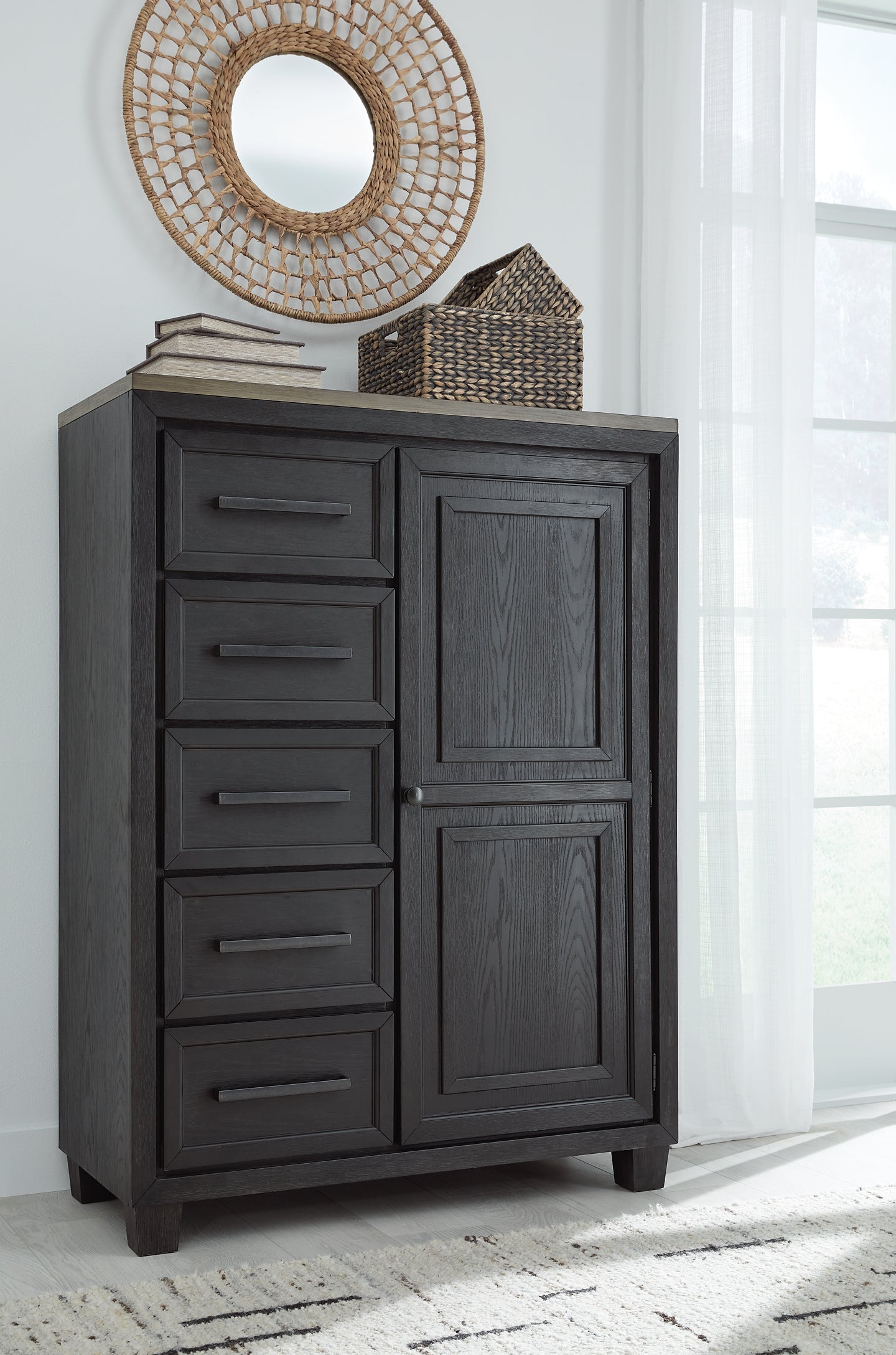 Foyland California King Panel Storage Bed with Mirrored Dresser and Chest at Walker Mattress and Furniture Locations in Cedar Park and Belton TX.