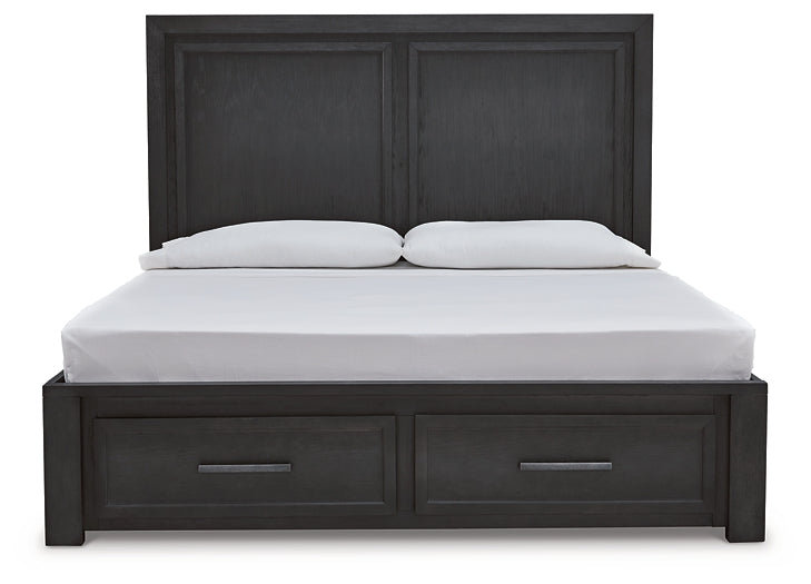 Foyland California King Panel Storage Bed with Mirrored Dresser and Chest at Walker Mattress and Furniture Locations in Cedar Park and Belton TX.