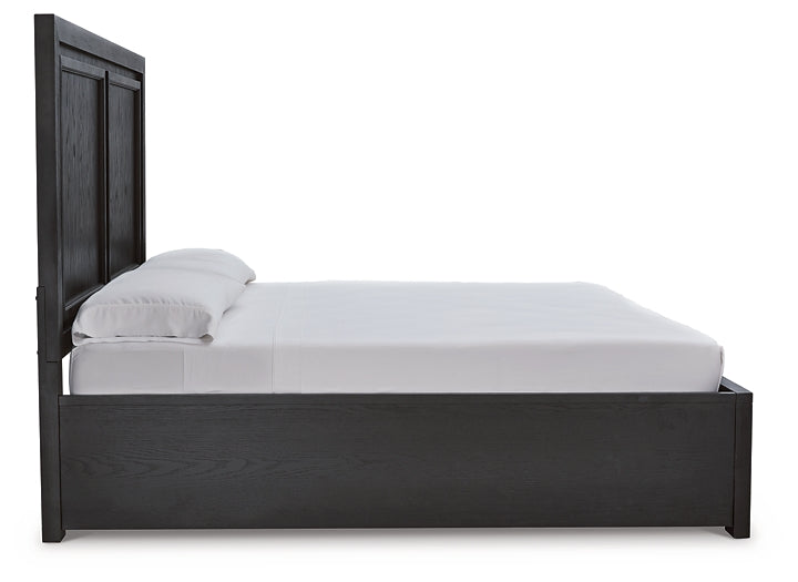 Foyland California King Panel Storage Bed with Mirrored Dresser and Chest at Walker Mattress and Furniture Locations in Cedar Park and Belton TX.