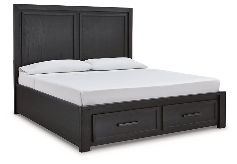 Foyland California King Panel Storage Bed with Mirrored Dresser and Chest at Walker Mattress and Furniture Locations in Cedar Park and Belton TX.