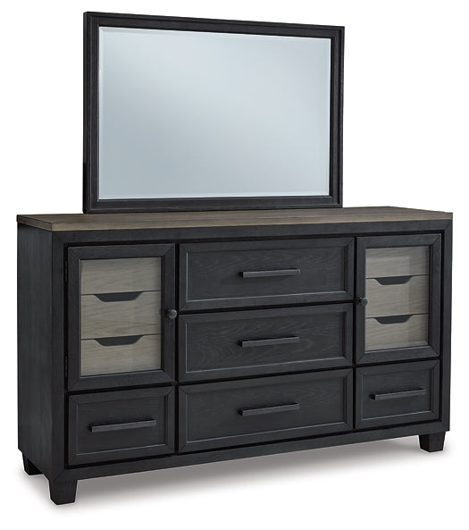 Foyland California King Panel Storage Bed with Mirrored Dresser and Chest at Walker Mattress and Furniture Locations in Cedar Park and Belton TX.