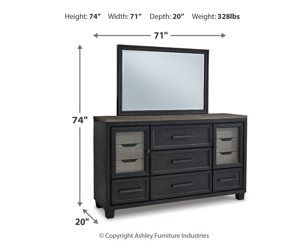 Foyland California King Panel Storage Bed with Mirrored Dresser at Walker Mattress and Furniture Locations in Cedar Park and Belton TX.