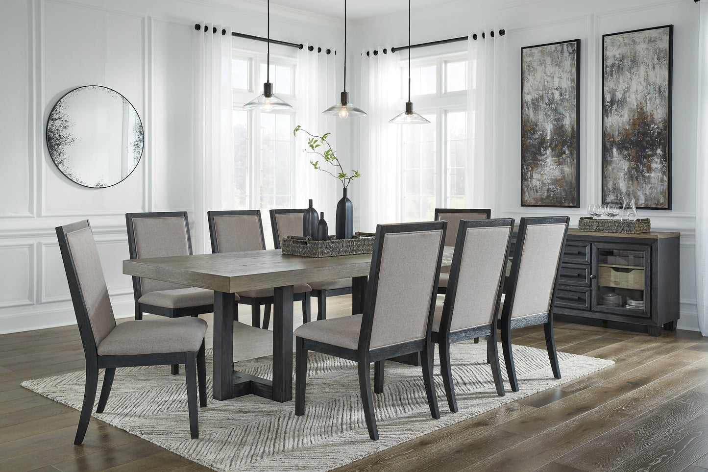 Foyland Dining Table and 8 Chairs with Storage at Walker Mattress and Furniture Locations in Cedar Park and Belton TX.