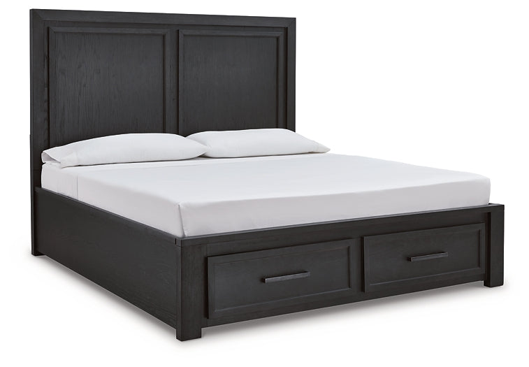 Foyland King Panel Storage Bed with Mirrored Dresser, Chest and 2 Nightstands at Walker Mattress and Furniture Locations in Cedar Park and Belton TX.