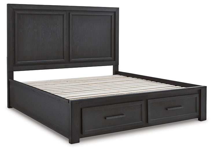 Foyland King Panel Storage Bed with Mirrored Dresser and Chest at Walker Mattress and Furniture Locations in Cedar Park and Belton TX.