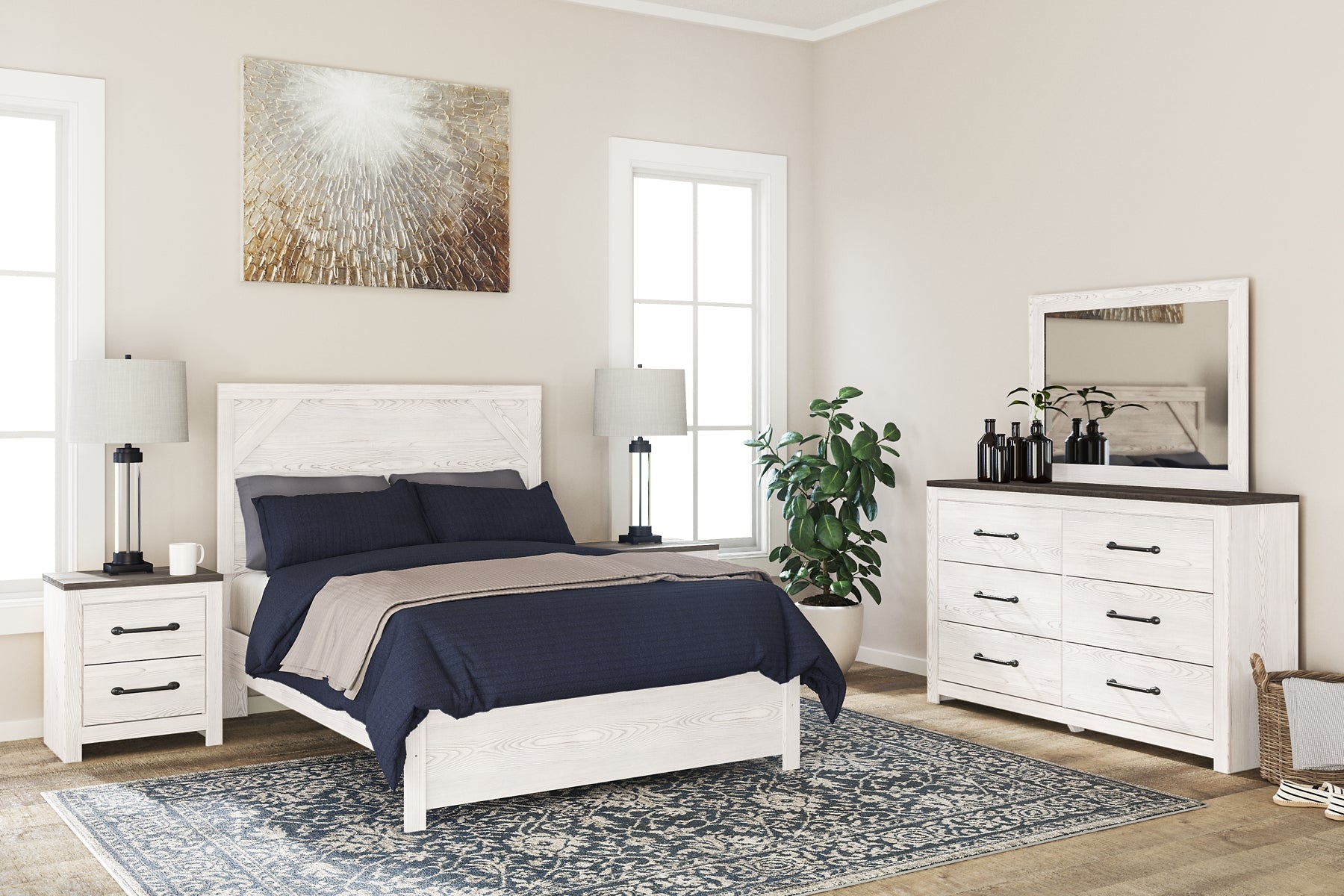 Gerridan Full Panel Bed with Mirrored Dresser and 2 Nightstands at Walker Mattress and Furniture Locations in Cedar Park and Belton TX.