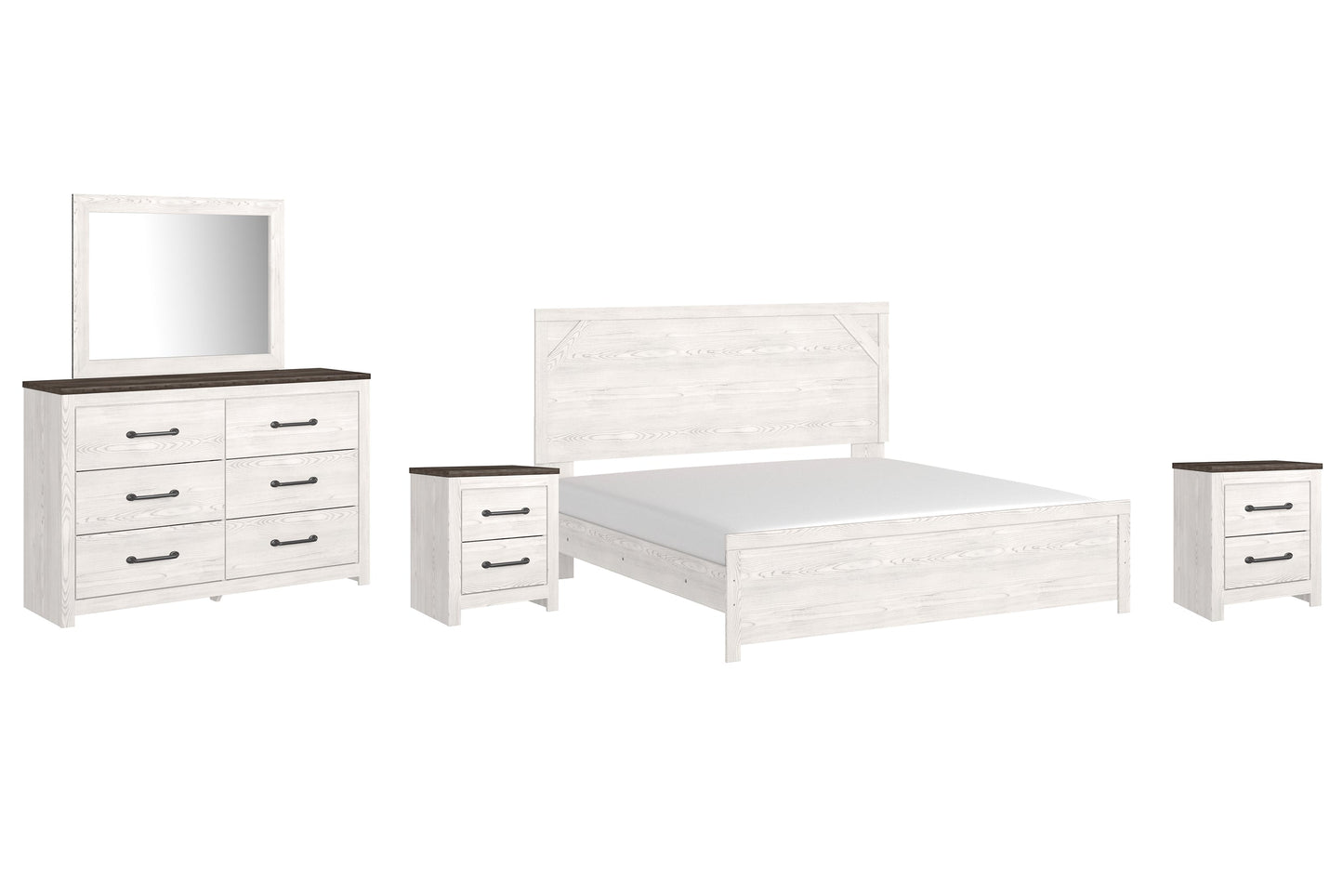 Gerridan King Panel Bed with Mirrored Dresser and 2 Nightstands at Walker Mattress and Furniture Locations in Cedar Park and Belton TX.