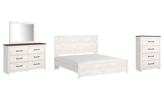 Gerridan King Panel Bed with Mirrored Dresser and Chest at Walker Mattress and Furniture Locations in Cedar Park and Belton TX.