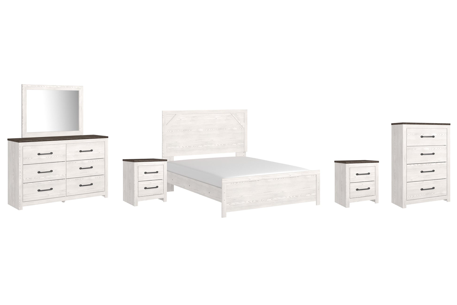 Gerridan Queen Panel Bed with Mirrored Dresser, Chest and 2 Nightstands at Walker Mattress and Furniture Locations in Cedar Park and Belton TX.