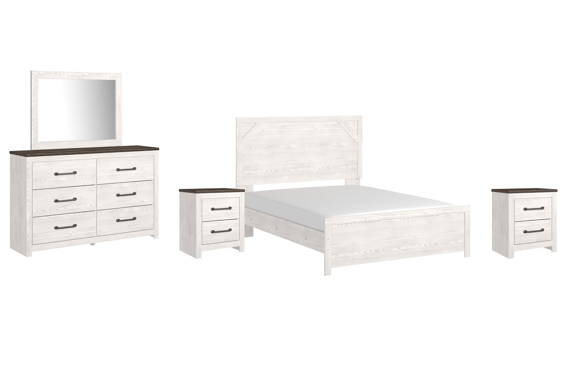 Gerridan Queen Panel Bed with Mirrored Dresser and 2 Nightstands at Walker Mattress and Furniture Locations in Cedar Park and Belton TX.