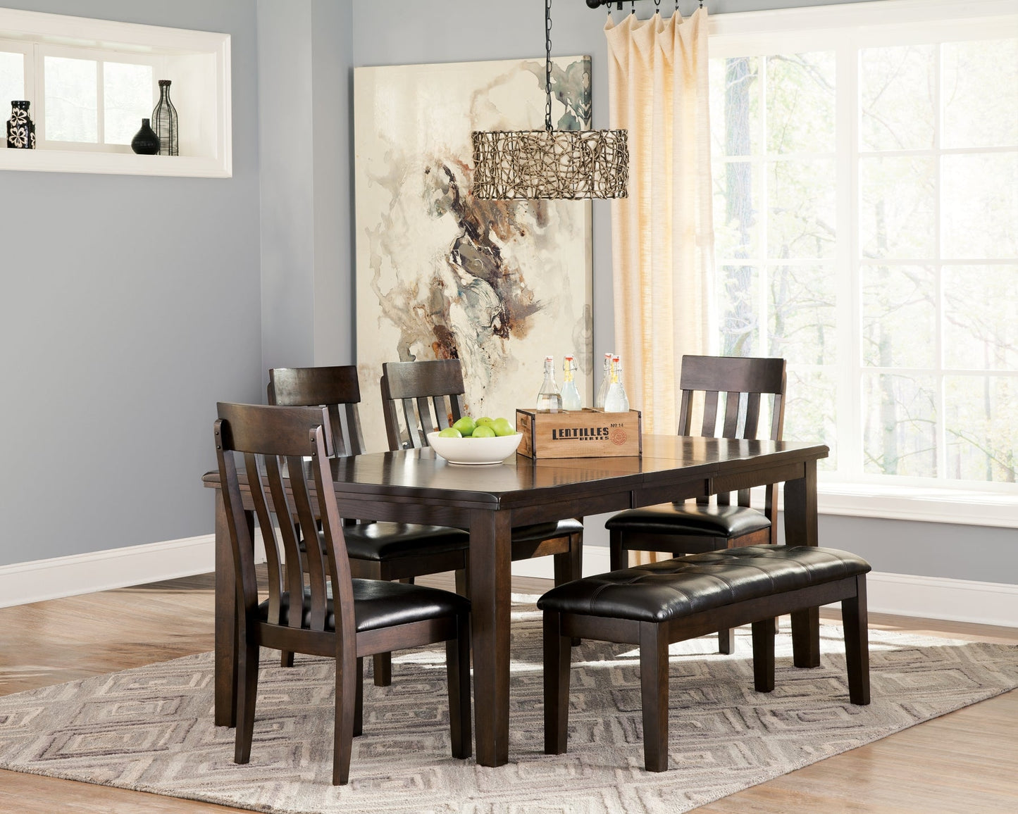 Haddigan Dining Table and 4 Chairs and Bench at Walker Mattress and Furniture Locations in Cedar Park and Belton TX.
