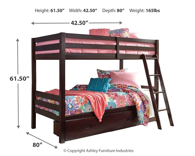 Halanton Twin over Twin Bunk Bed with 1 Large Storage Drawer at Walker Mattress and Furniture Locations in Cedar Park and Belton TX.