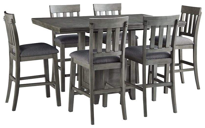 Hallanden Counter Height Dining Table and 6 Barstools at Walker Mattress and Furniture Locations in Cedar Park and Belton TX.