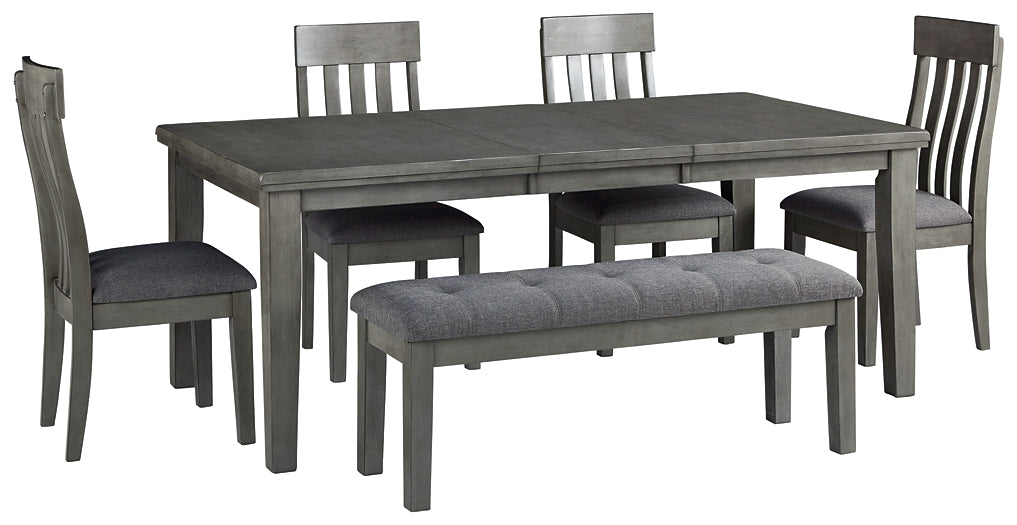 Hallanden Dining Table and 4 Chairs and Bench at Walker Mattress and Furniture Locations in Cedar Park and Belton TX.
