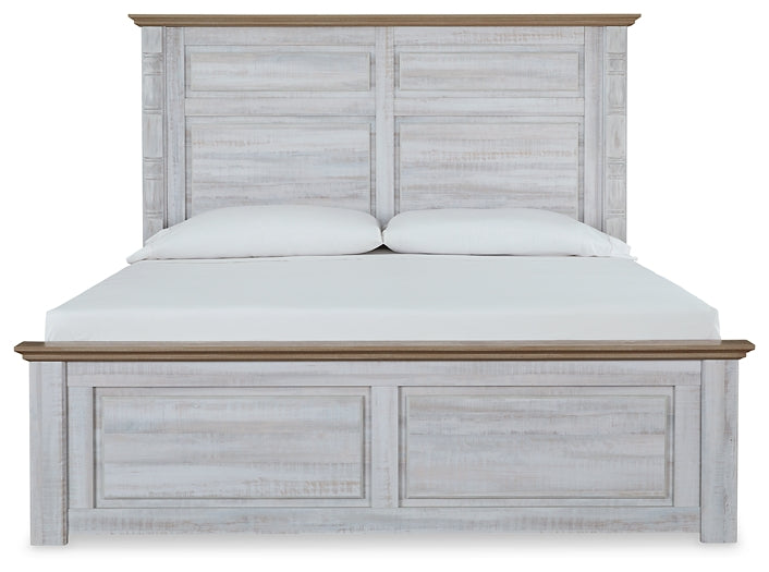Haven Bay King Panel Bed with Mirrored Dresser, Chest and 2 Nightstands at Walker Mattress and Furniture Locations in Cedar Park and Belton TX.