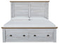 Haven Bay King Panel Storage Bed with Mirrored Dresser at Walker Mattress and Furniture Locations in Cedar Park and Belton TX.