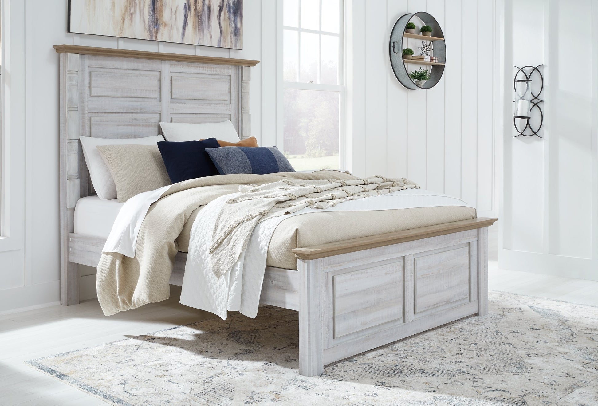 Haven Bay Queen Panel Bed with Mirrored Dresser, Chest and 2 Nightstands at Walker Mattress and Furniture Locations in Cedar Park and Belton TX.