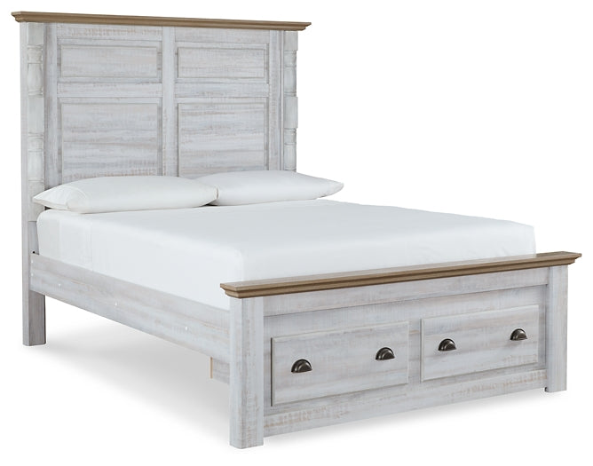 Haven Bay Queen Panel Storage Bed with Mirrored Dresser at Walker Mattress and Furniture Locations in Cedar Park and Belton TX.