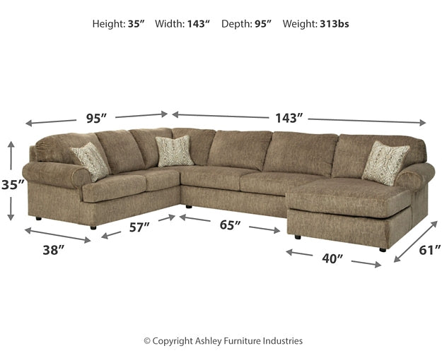 Hoylake 3-Piece Sectional with Ottoman at Walker Mattress and Furniture Locations in Cedar Park and Belton TX.