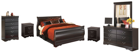 Huey Vineyard Queen Sleigh Bed with Mirrored Dresser, Chest and 2 Nightstands at Walker Mattress and Furniture Locations in Cedar Park and Belton TX.