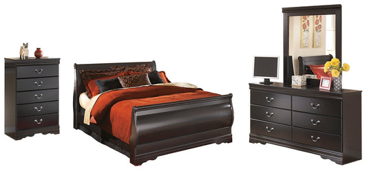 Huey Vineyard Queen Sleigh Bed with Mirrored Dresser and Chest at Walker Mattress and Furniture Locations in Cedar Park and Belton TX.
