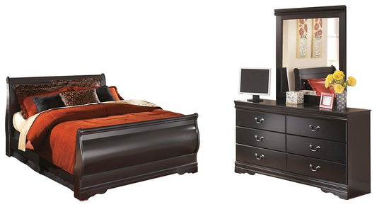 Huey Vineyard Queen Sleigh Bed with Mirrored Dresser at Walker Mattress and Furniture Locations in Cedar Park and Belton TX.