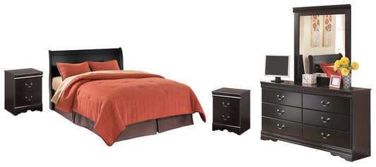 Huey Vineyard Queen Sleigh Headboard with Mirrored Dresser and 2 Nightstands at Walker Mattress and Furniture Locations in Cedar Park and Belton TX.