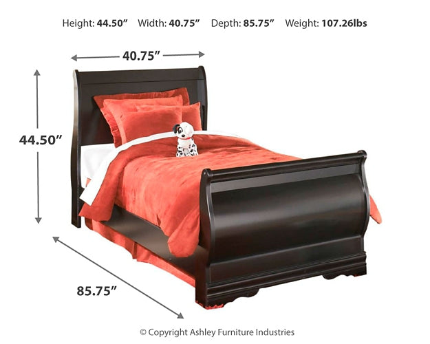 Huey Vineyard Twin Sleigh Bed with Mirrored Dresser at Walker Mattress and Furniture Locations in Cedar Park and Belton TX.