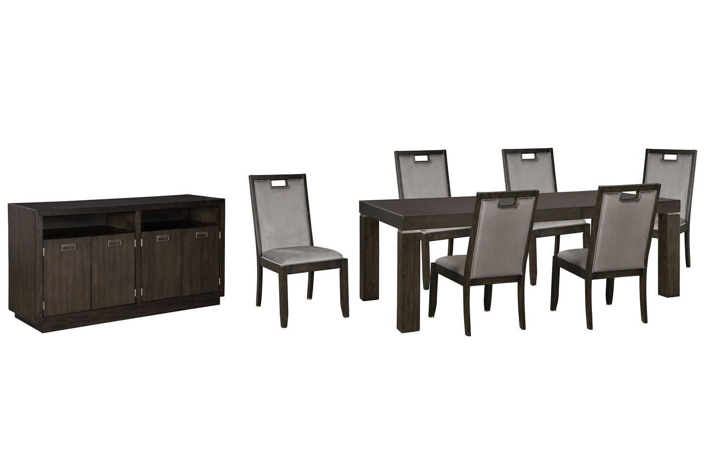 Hyndell Dining Table and 6 Chairs with Storage at Walker Mattress and Furniture Locations in Cedar Park and Belton TX.
