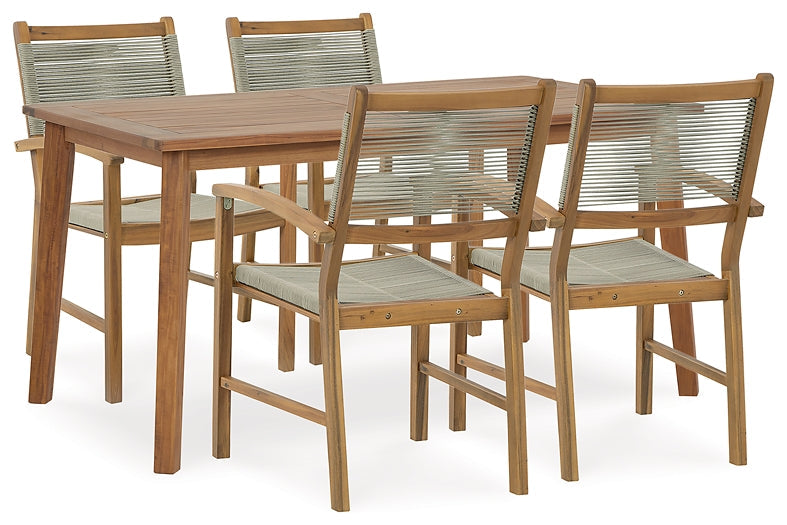 Janiyah Outdoor Dining Table and 4 Chairs at Walker Mattress and Furniture Locations in Cedar Park and Belton TX.