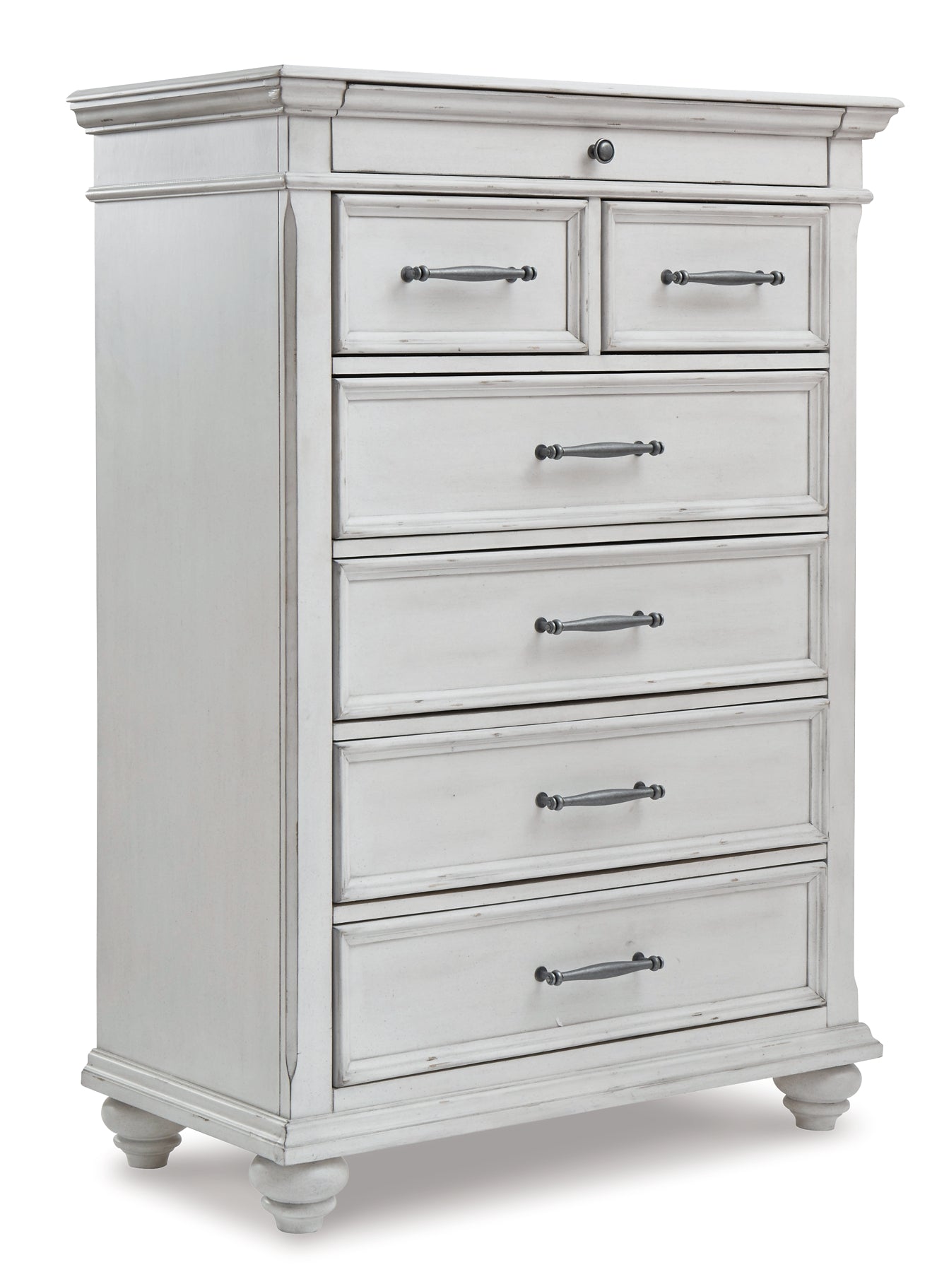 Kanwyn King Panel Bed with Storage with Mirrored Dresser, Chest and Nightstand at Walker Mattress and Furniture Locations in Cedar Park and Belton TX.