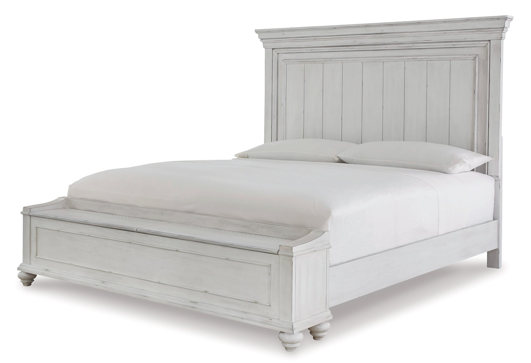 Kanwyn King Panel Bed with Storage with Mirrored Dresser, Chest and Nightstand at Walker Mattress and Furniture Locations in Cedar Park and Belton TX.