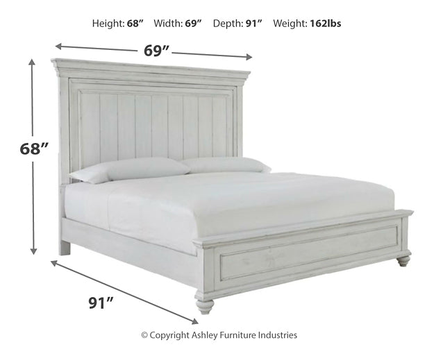 Kanwyn Queen Panel Bed with Mirrored Dresser and 2 Nightstands at Walker Mattress and Furniture Locations in Cedar Park and Belton TX.