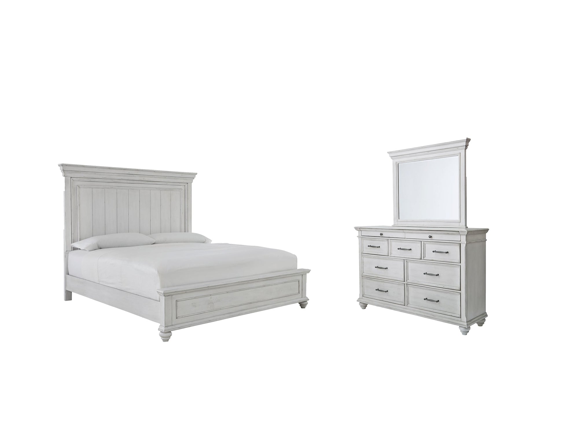 Kanwyn Queen Panel Bed with Mirrored Dresser at Walker Mattress and Furniture Locations in Cedar Park and Belton TX.